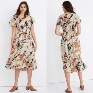 Madewell Flutter Sleeves Paint Strokes Midi Dress